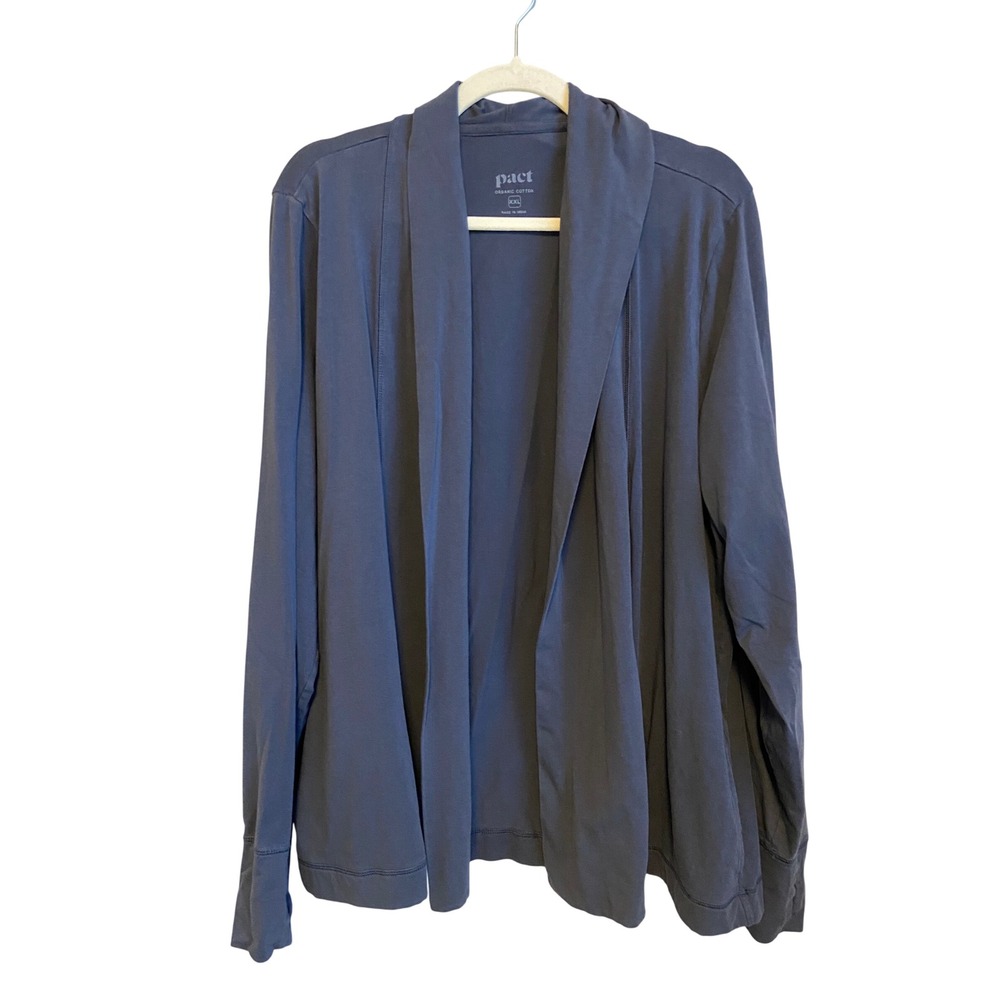 Pact Organic Cotton Open Front Shawl Collar Cardigan Navy Blue XXL